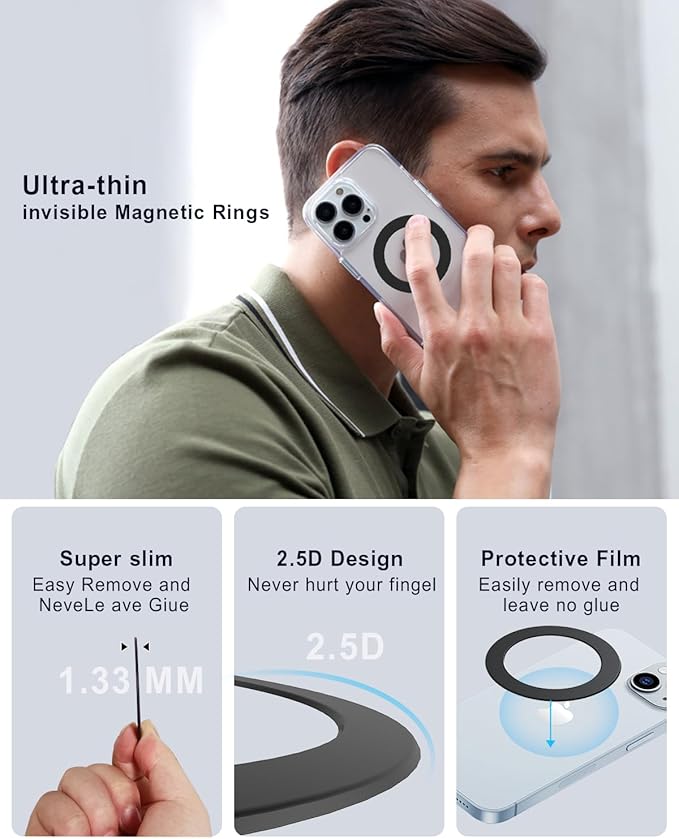 Magnetic Adapter Ring, Compatible with Kindle Pop Socket Magnetic,for Magsafe Accessories & Wireless Charging for iPhone 16/15/14/13/12 Mini Plus Pro Max/Pixel 8/ S24 Ultra/ S23 and More