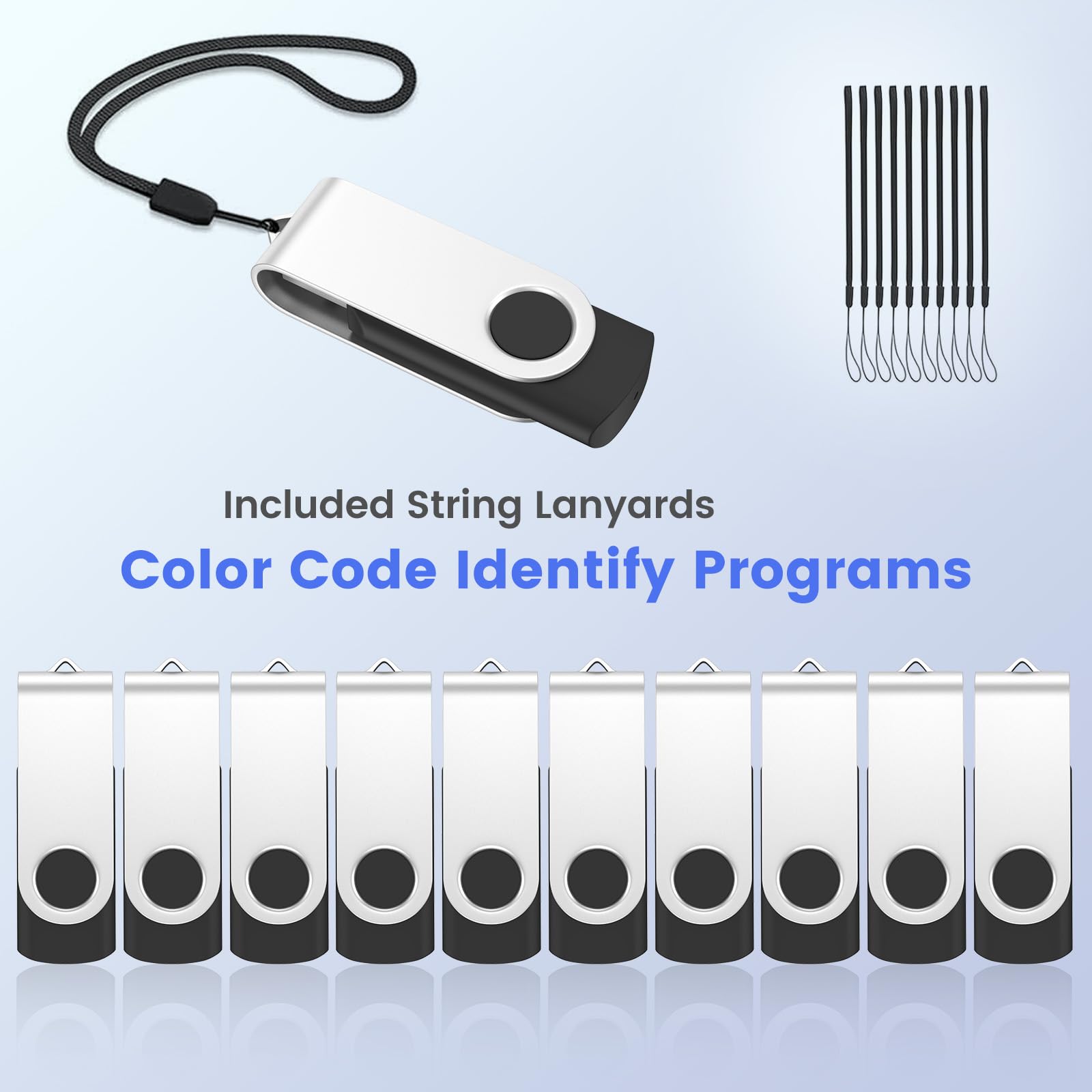 ABLAZE 2GB USB Flash Drive 20 Pack, USB 2.0 Thumb Drives with Lanyards Bulk Memory Sticks Pendrives 20PCS (Black)