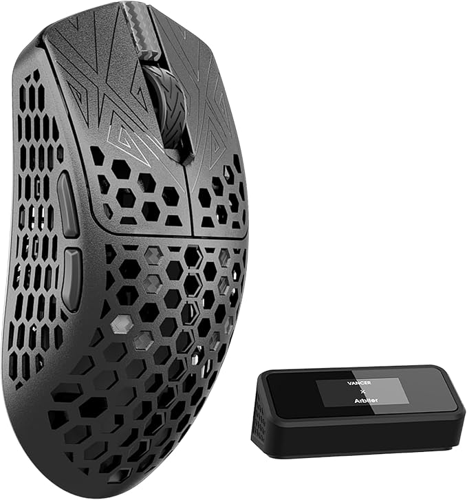Arbiter Akitsu 8K Carbon Fiber Composite Gaming Mouse - Ultra-Light 38g, Wireless, 26k DPI, USB-C Fast Charging, 60Hr Battery Life, 8k Polling Rate, PIXART 3395 Sensor, LCD Display