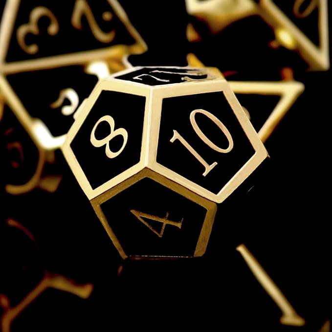 Haxtec DND Metal Dice Set D&D Dice Compatible with Dungeons and Dragons Roleplaying Games-Glossy Enamel Dice (Gold Black)