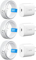 30W USB C i Phone 16 15 Charger Fast Charging, 3PACK Wall Charger for iPhone 16 15 Pro Max Charger Cord 10FT Fast Type C Charger Block for iPhone 16/16 Pro/15 Plus/15 Pro/15 Pro Max, iPad Pro, White