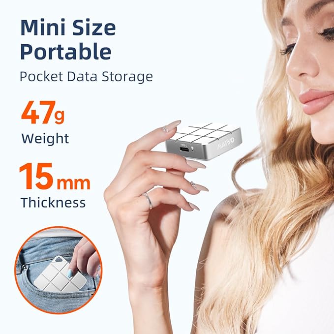 MAIWO 256GB Portable SSD External Solid State Drive, USB 3.2 GEN 2 Type-C Up to 1050MB/s, Mini PSSD for iPhone 15 Pro Max MacBook Pro PS5, Aluminum (Silver)