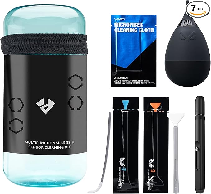 VSGO Professional Camera Cleaning Kit – for Canon, Nikon, Sony, DSLR & Mirrorless Cameras, Includes Lens Cleaning Pen, Air Blower, Sensor Swabs for Full Frame & APS-C, Microfiber Cloth