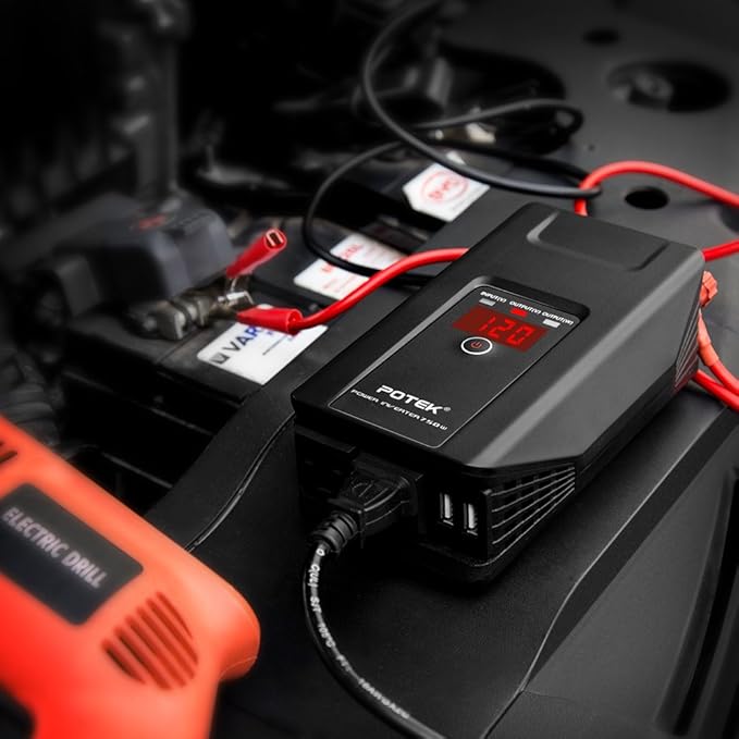 POTEK 750W Power Inverter 12V DC to 110V AC Car Adapter with Two USB and AC Charging Ports for Laptop,Tablet, Smartphone,Camera and More