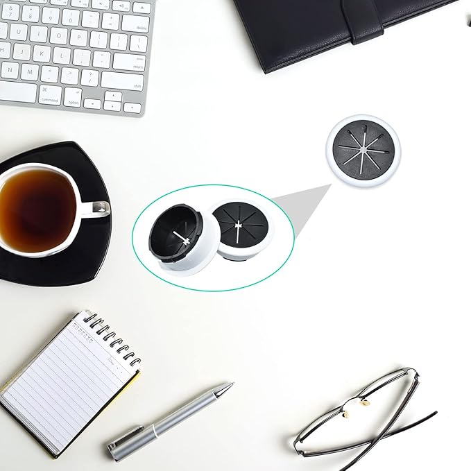 Aifeier ET 2PCS Desk Grommet 2 Inch/50mm Rubber Cable Wire Grommet Cable Hole Cover for Managing and Hiding Office PC Desk Cable Cord (Black with White)