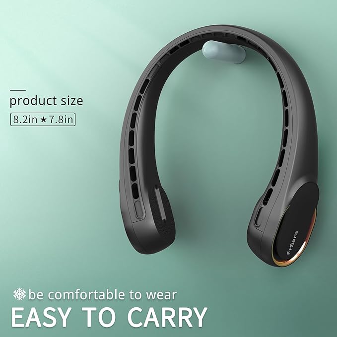 FrSara Neck Fan, Portable Personal Fan Strong Wind, 5200mAh, Air Volume,360° Cooling, No Hair Twisting, Air Volume On 2 Sides, Non-Slip, Quick Charge, Long Use Time, Birthday Gift for Women, Dad, Men