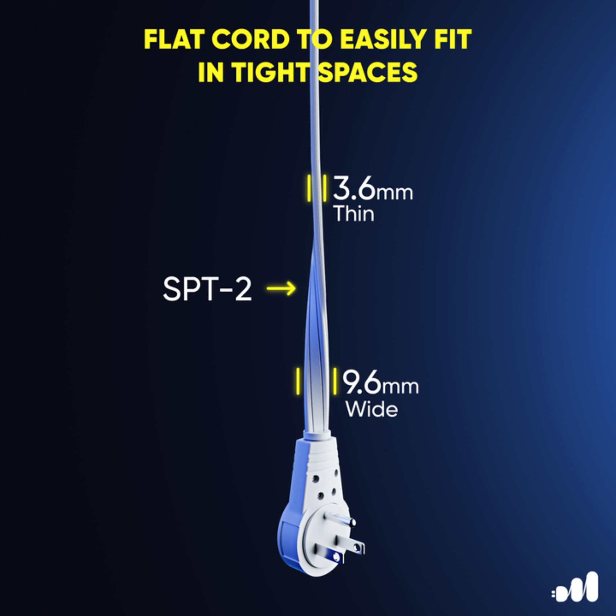 Maximm Cable 3 Ft 360° Rotating Flat Plug Extension Cord/Wire, 16 AWG Multi 3 Outlet Extension Wire, 3 Prong Grounded Wire - White - UL Certified
