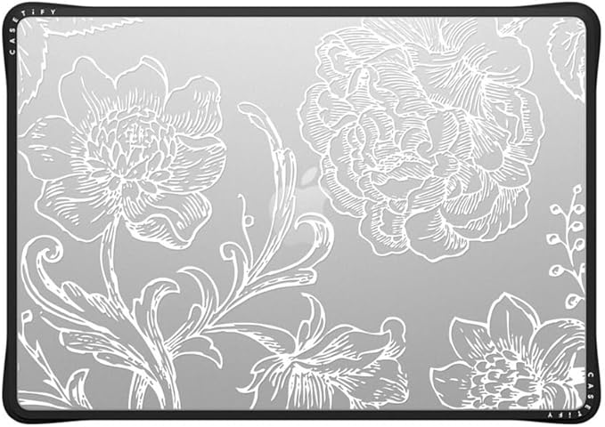 CASETiFY Impact MacBook Air 15" (M2-M4) Case [Cushioned Impact Corners/Scratch-Resistant/Anti-Slip Grip] - White line Art Flowers - Clear Black