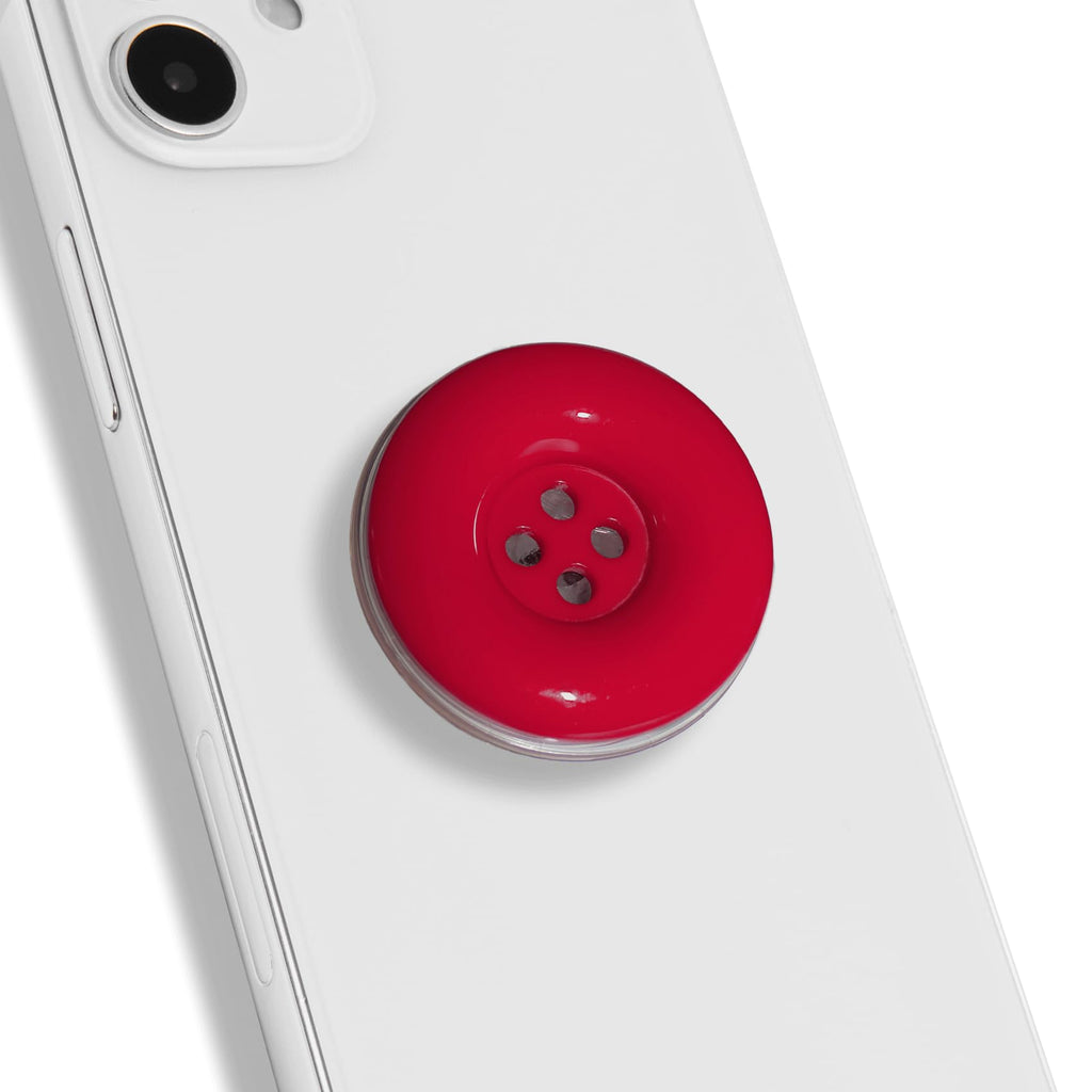 Solid Color Button Phone Grip – Minimalist Design, Durable and Lightweight, Grip and Stand for Smartphones (Red, Adhesive Type)