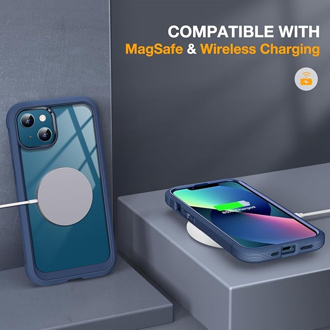Miracase Magnetic Case for iPhone 13 Mini 5.4 Inch,with MagSafe,Built in Screen Protector,Full Body Protection(Dark Blue)
