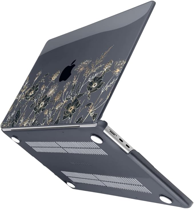 MEEgoodo Case for M4/M3/M2 MacBook Air 13.6 inch Case 2025 2024 2022, Fit Model A3240/A3113/A2681, Laptop Hard Shell with Keyboard Cover Compatible with MacBook Air 13 inch, Golden Flowers & Herbs
