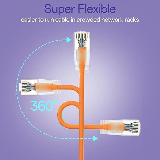 Cat6a Patch Cables 1ft (24 Pack) Slim, Cat6 Ethernet Patch Cable Pure Copper, Flexible Cat 6 Patch Cable 550MHZ 10G, Space-Saving Cat 6A Network Cables for Patch Panel, Orange