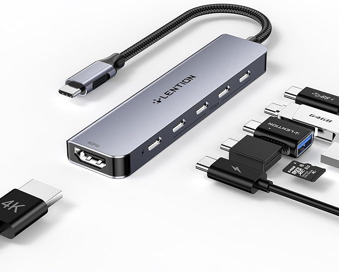 LENTION 6-in-1 USB C Hub Dock with a 4K @60HZ HDMI Display, 4 XUSB-C 3.2 Gen 2, 10 Gbps, PD 100W Charging and for iPhone15 Series, New MacBook Pro, Mac Air, More (CE33, Space Gray)