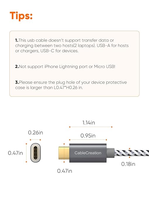 CableCreation USB A to USB C Short Cable 1FT 10Gbps, 3A Fast Charging, USB-C 3.1 Gen 2 for Carplay Android Auto, Type C Cord for iPhone 16 15 Pro SSD Galaxy MacBook Pixel iPad