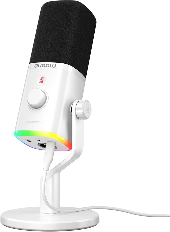 MAONO Dynamic Gaming Microphone: USB XLR Dynamic Computer Microphone with Software-RGB PC Mic for Gamer-Podcast Mic for Streaming Recording Studio YouTube Content Creation Online Chat PD100X (White)