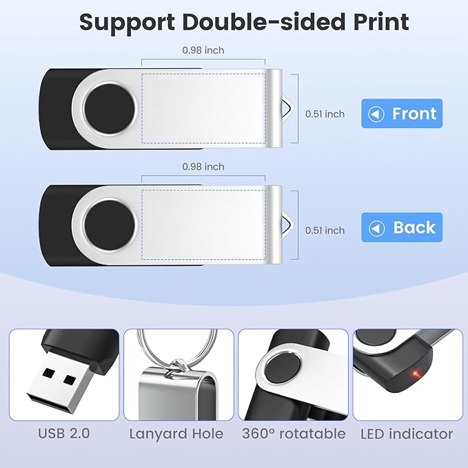 ABLAZE Custom Flash Drive 128GB 10 Pack, Personalized USB Logo Flash Drives USB 2.0 Thumb Drives with Logo Memory Stick (Mixcolors)