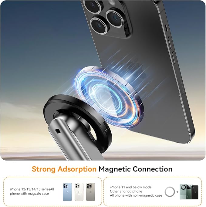Magnetic Selfie Stick for iPhone,4 in 1 Multifunctional Portable Selfie Sticks Retractable Cell Phone Travel Tripod with Remote Control, Mini Tripod Phone Stand for iPhone 16/15/14/13/12 Series