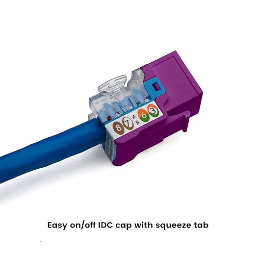 trueCABLE Cat6 Keystone Jack, Unshielded (UTP), 90 Degree Punch-Down, PoE++ (4PPoE) 100W, UL Listed, ETL Verified, ANSI/TIA Certified, Modular RJ45 Female, Purple, 12 Pack