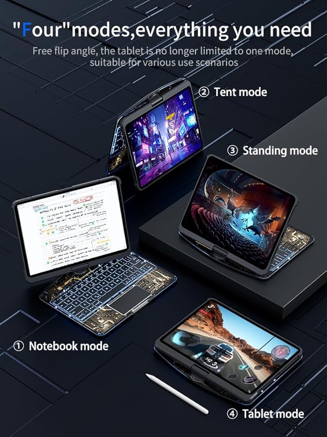 KARTICE Transparent 360 Keyboard Case with Wireless Keyboard for iPad Air 11 Inch 2024, 10.9" iPad Air 5th/4th, 11" iPad Pro 4/3/2/1 360° Rotating Stand