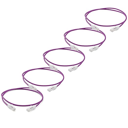 TRUECABLE Cat6 Component Rated Patch Cable, Unshielded (U/UTP), 3ft, Purple, 28AWG Solid Copper, Snagless 10G High-Speed Ethernet Cable, PoE++ 4PPoE 100W, UL Listed, RoHS-3, 5 Pack