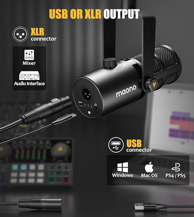 MAONO Dynamic Microphone, USB/XLR Podcast PC Microphone with Software, EQ,Tap-to-Mute, Headphone Jack, Gain Knob & Volume Control, Studio Mic for Broadcast, Recording, Streaming & Gaming (PD400X)