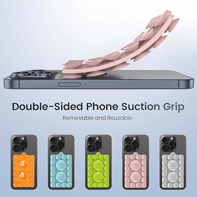 Silicone Suction Phone Holder Mount,Silicon Adhesive Phone Accessory for iPhone and Android, Hands-Free Mirror Shower Phone Holder,TikTok Videos and Selfies (Light Pink 2Pack, Double Sided)