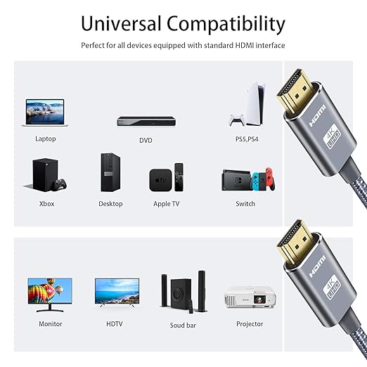 LEADSTAR HDMI Cable 4K 6 ft / 2m, High Speed HDMI 2.0 Cord Braided | 4K@60Hz, Ultra HD, 2160p, ARC, HDR, 3D, HDCP 2.2 | for Xbox, PS5, TV, Laptop, Monitor