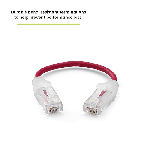 TRUECABLE Cat6 Component Rated Patch Cable, Unshielded (U/UTP), 6in, Red, 28AWG Solid Copper, Snagless 10G High-Speed Ethernet Cable, PoE++ 4PPoE 100W, UL Listed, RoHS-3, 1 Pack