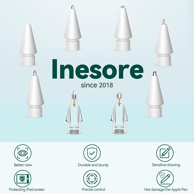 Inesore 8 Styles Replacement Tips for Apple Pencil Pro,Multiple Options Metal Durable Nibs Accessories for Apple Pencil Pro/2nd Generation/1st Gen/USB-C (8 Pack)