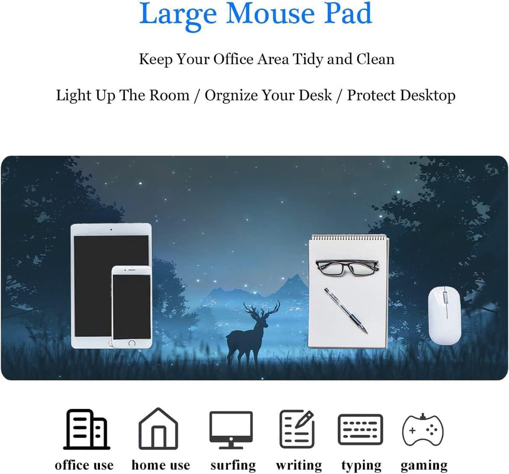 RTGGSEL 31.5x11.8 Inch Non-Slip Long Extended Large Gaming Mouse Pad with Stitched Edges XL Laptops Keyboard Mouse Mat(Forest Deer)