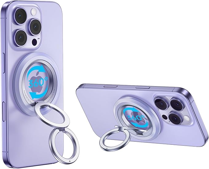 SYNCWIRE Magnetic Phone Ring Holder for MagSafe, 360° Rotation Dual Sided Magnet Grip Cell Phone Ring Stand Finger Kickstand Compatible with iPhone 16 15 14 13 12 Pro Max fits MagSafe - Purple