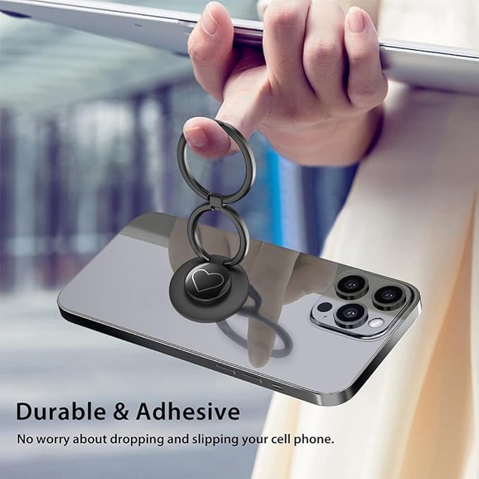 Phone Grip, Phone Ring Holder Finger Kickstand, Foldable & Adjustable Double Metal Cell Phone Rings Gripper Stand for iPhone Samsung &Other Phones - White Heart