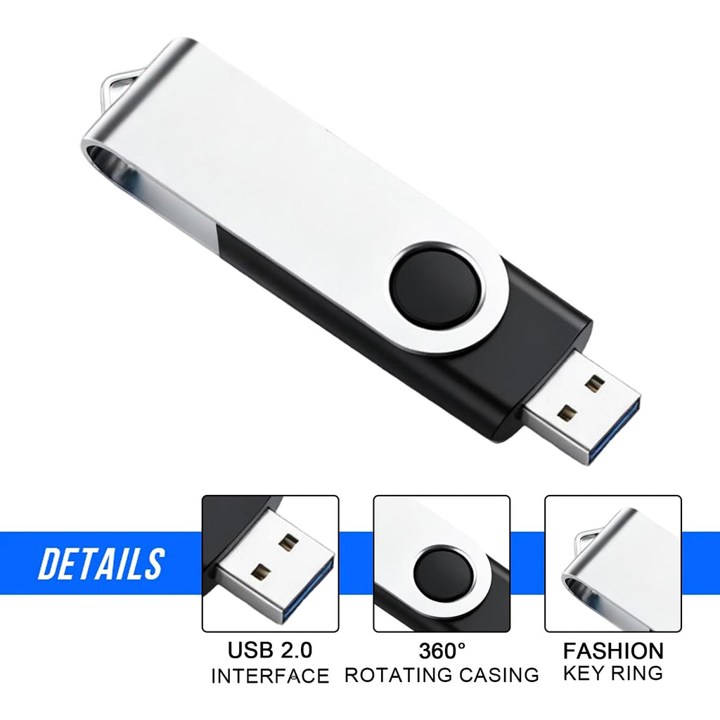 3 Pack 128GB USB Flash Drive with Type C Adapter and Storage Box USB 2.0 High Speed Metal Pen Drive 360° Rotatable Storage Memory Stick for Phone/Pad/PC/Laptop/Android - Black(3-Pack 128GB)