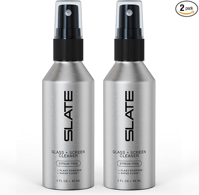 Slate Screen Cleaner Spray and Microfiber Cloth - Streak Free - Cleans Laptop, Computer, Tablet, Phone, TV, and Car Screens, Biodegradable Plant-Based Formula, Touch Safe, 3oz 2-Pack