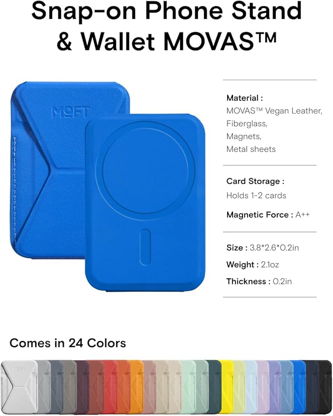 MOFT Magnetic Wallet Stand Compatible with iPhone 16/15/14/13/12 Series, Angle Adjustment & Magsafe Compatible MOVAS Phone Stand,Sapphire