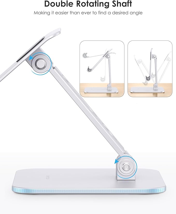 OMOTON Upgraded Adjustable Tablet Stand Holder, Heavy Duty Foldable Portable Monitor Stand, Travel Essentials for iPad Pro/Air/Mini, Surface Pro, Portable Monitor 4.7''-15.6', Silver