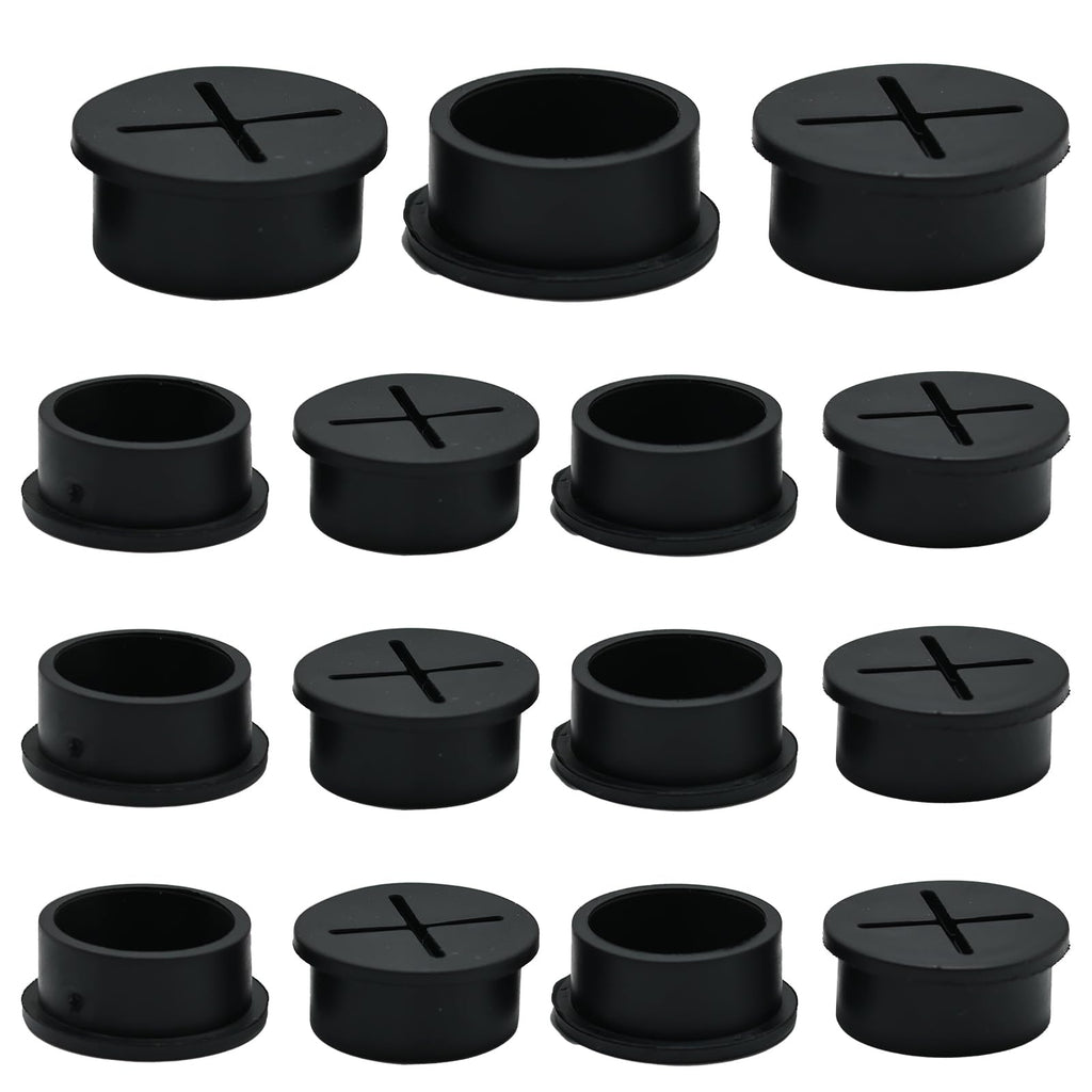 BOPOREAE Desk Grommet, 1 in 25 mm Black 15 Pcs Silicone Rubber Grommets