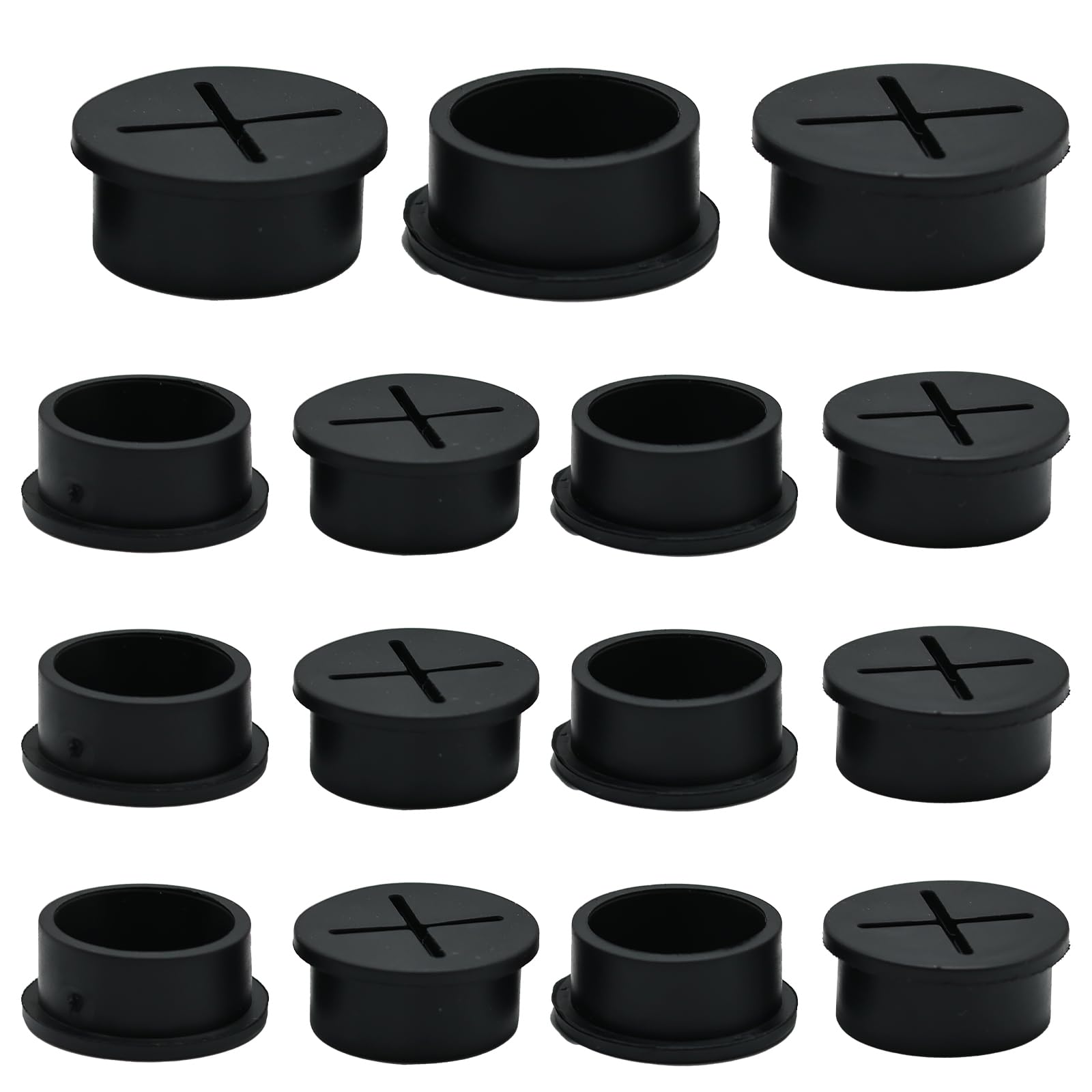 BOPOREAE Desk Grommet, 1 in 25 mm Black 15 Pcs Silicone Rubber Grommets
