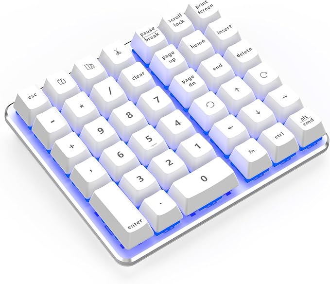 Left-Handed Mechanical Numeric Keypad, Hot-Swap LED Backlit Number Pad, Dual Mode USB C Keyboard, Expanded into a Left-Handed Keyboard (White)