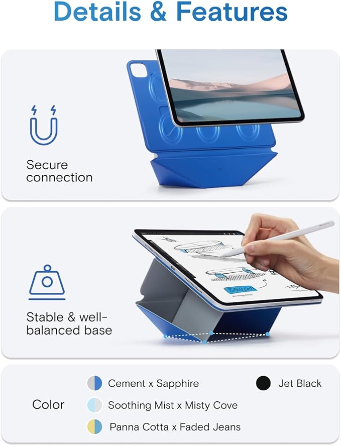 MOFT Dynamic Folio Case for iPad Pro 12.9 -inch (6th/5th/4th Generation, 2022/2021/2020), Silm Magnetic Stand Case with 20+ Viewing Angles, Auto Wake/Sleep, Ultra Thin, Soothing Mist x Misty Cove