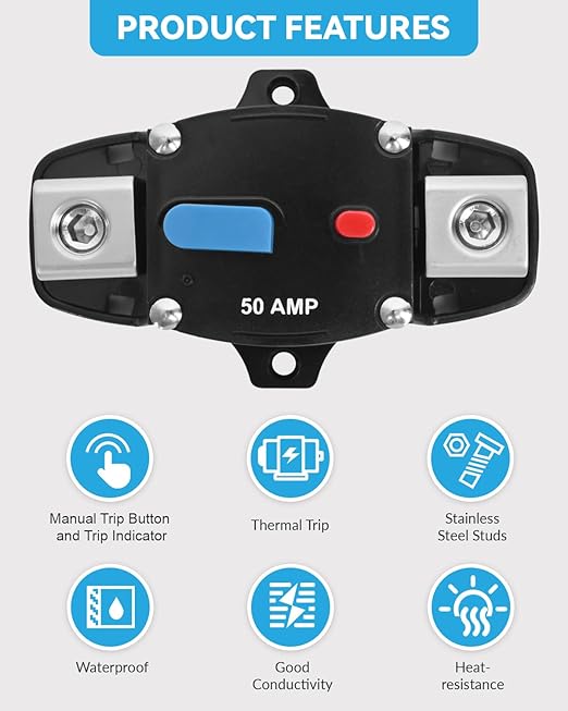 300 Amp Circuit Breaker 12-48 Volt DC 300A Self Recovery Resettable High Amp Circuit Breaker with Manual Reset Button for Automotive RV Marine Boat Car Audio and Amps Protection