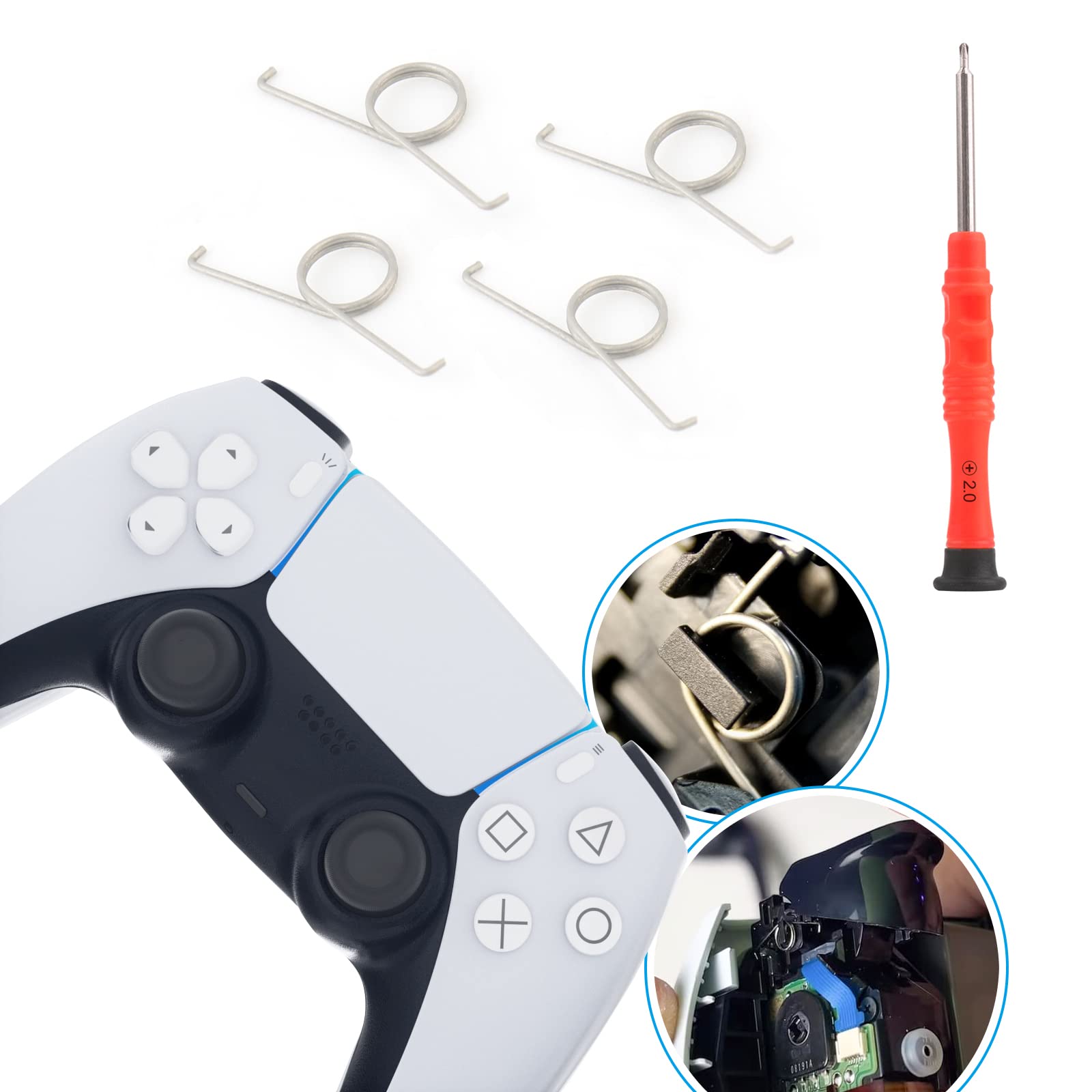4Pcs for PS5 L2 R2 Trigger Button Springs for Sony PlayStation 5 PS5 Metal Trigger Keys Springs Controller Assembly Replacement with Screwdriver Tools