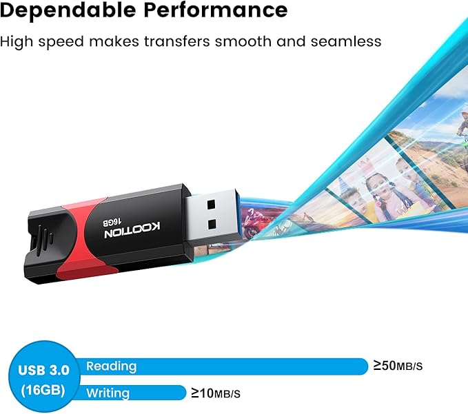 USB 3.0 Flash Drive KOOTION 10 Pack 16GB USB 3.0 Thumb Drive Retractable 16G Zip Drive Ultra High Speed USB Stick Jump Drive Rugged Memory Stick with LED Indicator for Data Storage and Transfer