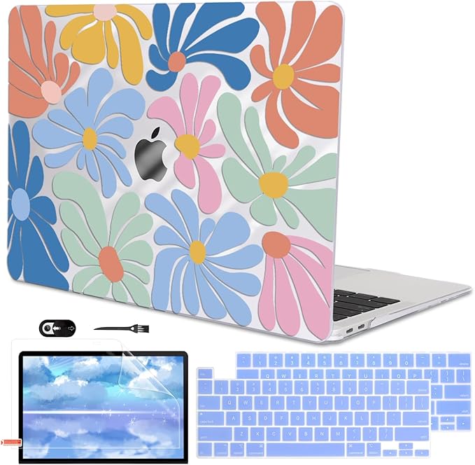 for MacBook Pro 13 inch Case 2022 2021 2020-2016 A2338 M2/M1 A2251 A2289 A2159 A1989 A1706 with Touch ID, Plastic Hard Shell Case Keyboard Skin Screen Film Webcam Cover, Colorful Flowers