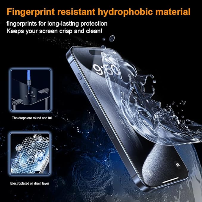 OneFish Screen Protector for Iphone 16 Pro Max, HD Clarity Tempered Glass Film 9H+ Hardness, with Hassle-Free Installation Frame, Dust-Free Bubble-Free Anti-Fingerprint, 2Pack