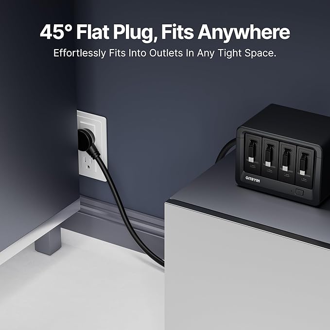 Gitryin 12-in-1 Desktop Charging Station with 3 Retractable Type-C Chargers and 1 Lightning Charger, 40W USB-C Power Strip with Flat Plug, Extension Cord with 1020J Surge Protection for Home Office