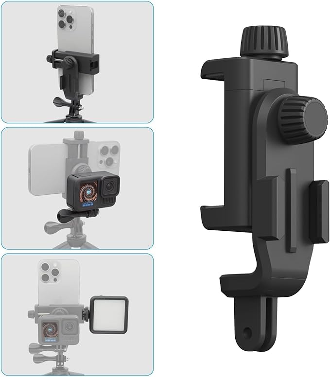 Suptig Phone Holder for Tripod, Action Camera Tripod Mount Adapter Compatible for iPhone, Gopro, DJI Action, Insta 360, Akaso, Mic, LED Light Photography Accessories