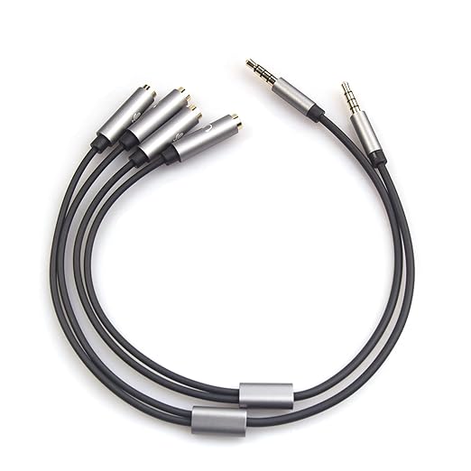 REXUS Grey 2-Pack 3.5mm Y Splitter Stereo Audio Cable 4-Pole Male to 2 Female for Headphone, Headset Splitter Adapter Extension Aux Cable, Compatible MobilePhone and New Version Laptop(M22F35Gx2)