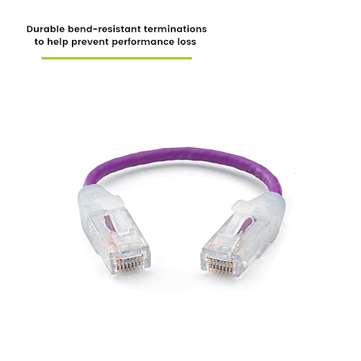 TRUECABLE Cat6 Component Rated Patch Cable, Unshielded (U/UTP), 6in, Purple, 28AWG Solid Copper, Snagless 10G High-Speed Ethernet Cable, PoE++ 4PPoE 100W, UL Listed, RoHS-3, 1 Pack