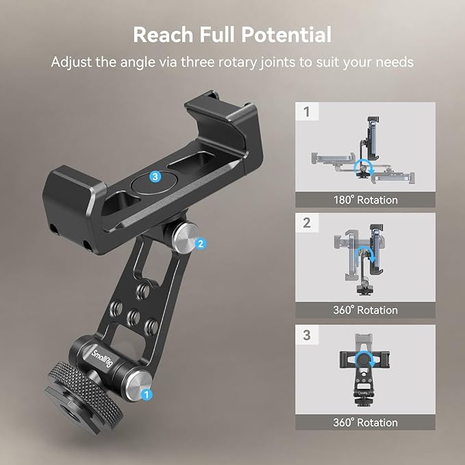 SMALLRIG Universal Phone Tripod Mount, Metal Cell Phone Mount with Cold Shoe Mount and M4 Screws for DJI RS 4 Mini/Pro, Free Adjustment Phone Mount Adapter for iPhone 16 15, for Samsung Galaxy- 4301